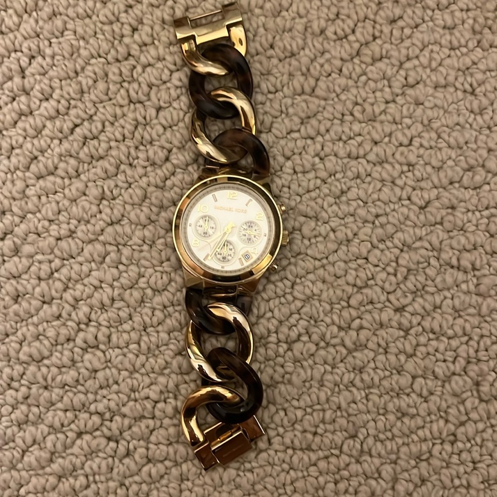 MICHAEL Michael Kors Gold and Brown Tortoiseshell Link Watch